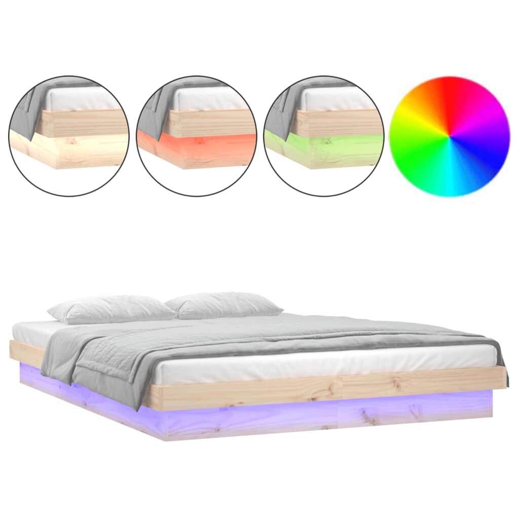 vidaXL Πλαίσιο Κρεβατιού με LED 150 x 200 εκ. King Size Μασίφ Ξύλο