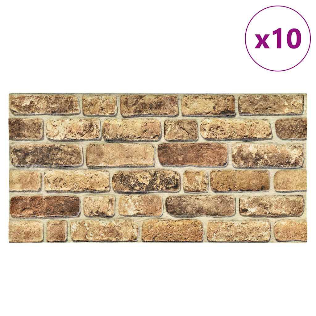 vidaXL Πάνελ Τοίχου 3D 10 τεμ. Σχέδιο Τούβλα Σκούρο Χρώμα Άμμου EPS