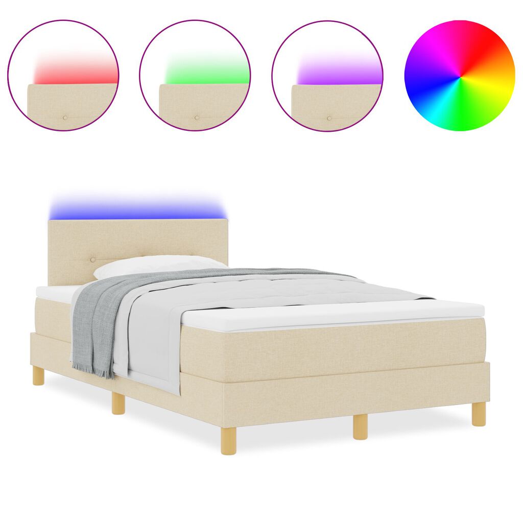 vidaXL Κρεβάτι Box Spring με Στρώμα & LED Κρεμ 120x200 εκ. Ύφασμα