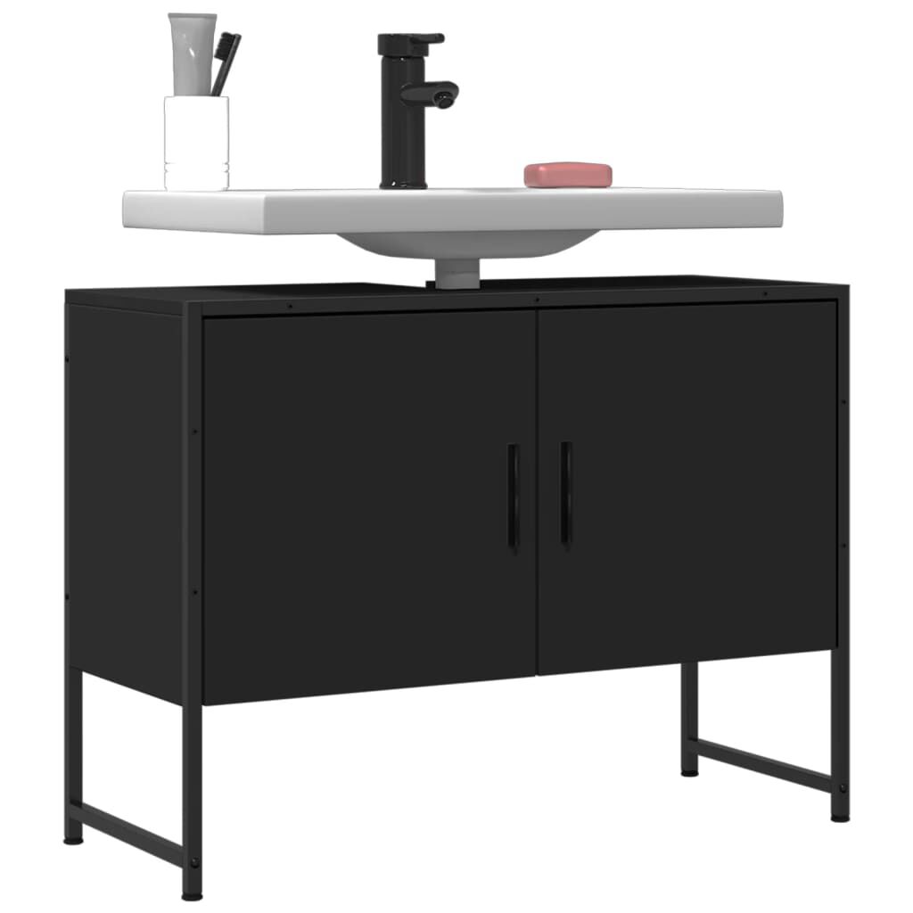 vidaXL Ντουλάπι Μπάνιου Νιπτήρα Μαύρο 80 x 33 x 60 εκ. Επεξ. Ξύλο