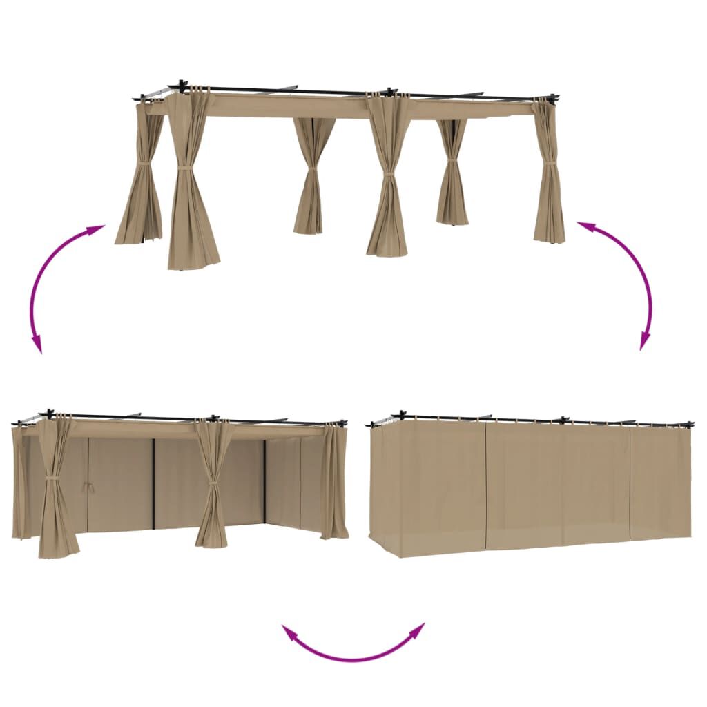 vidaXL Κιόσκι με Κουρτίνες Taupe 6x3 μ. Ατσάλινο