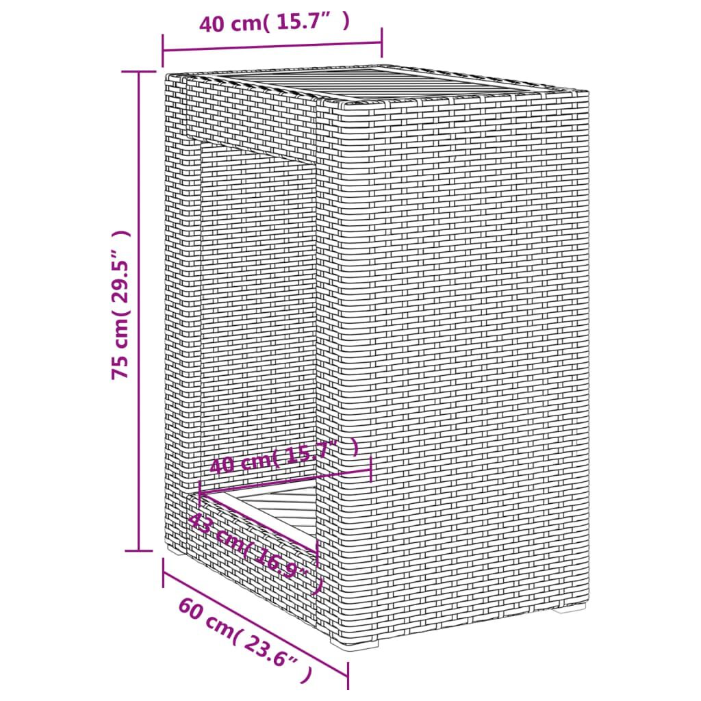 vidaXL Τραπέζι Κήπου με Ξύλινη Επιφάνεια Μπεζ 60x40x75 εκ Συνθ. Ρατάν