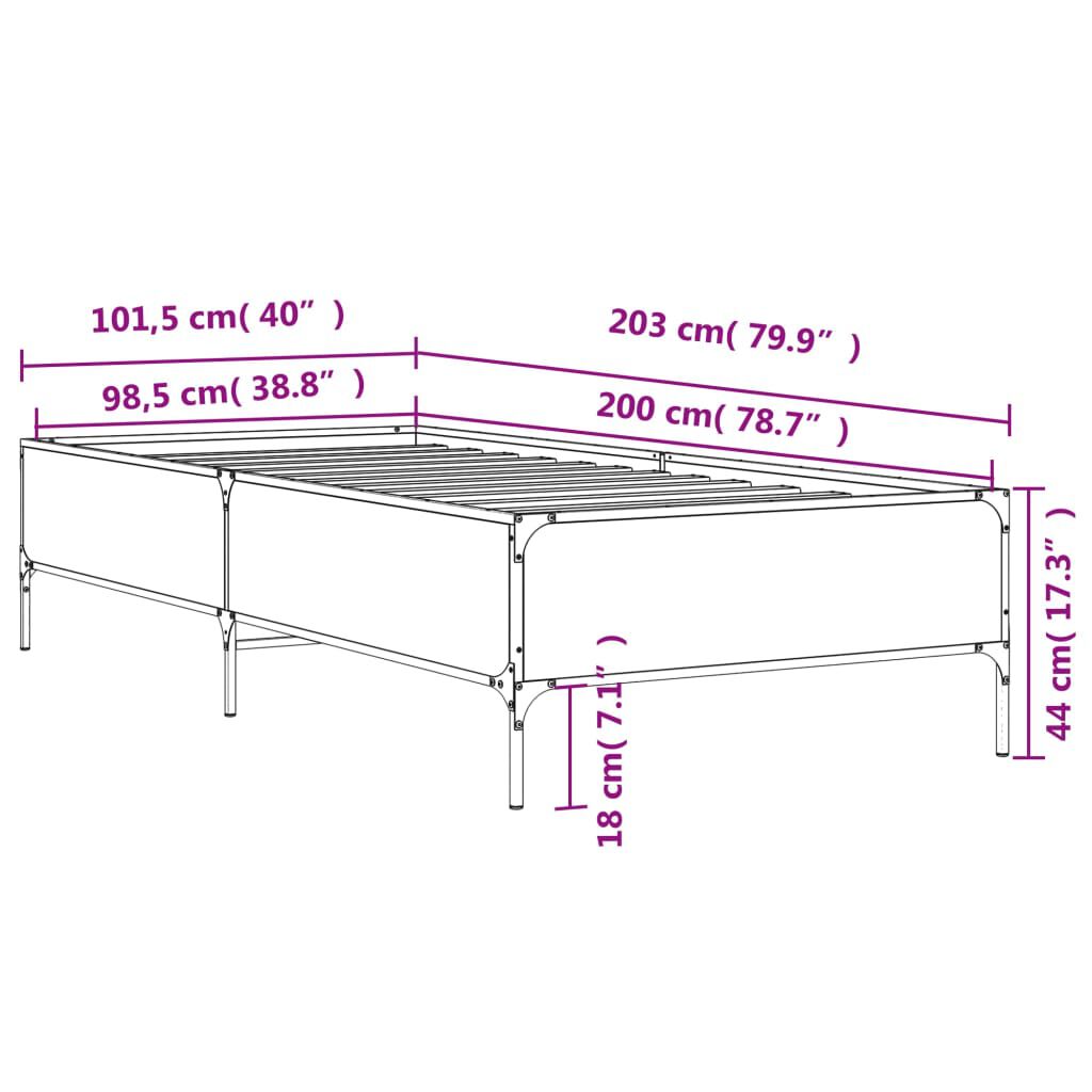 vidaXL Πλαίσιο Κρεβατιού Sonoma Δρυς 100x200 εκ. Επεξ. Ξύλο & Μέταλλο