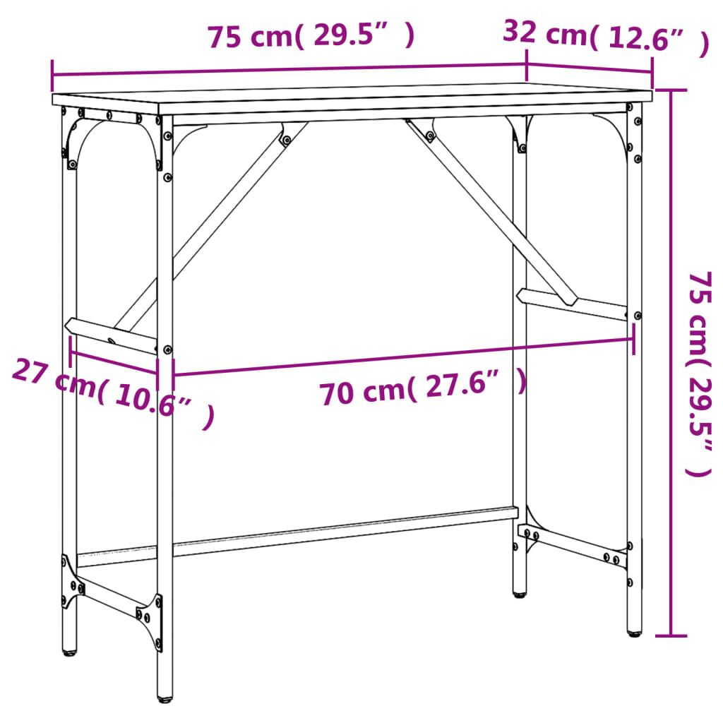 vidaXL Τραπέζι Κονσόλα Sonoma Δρυς 75x32x75 εκ. Επεξεργασμένο Ξύλο