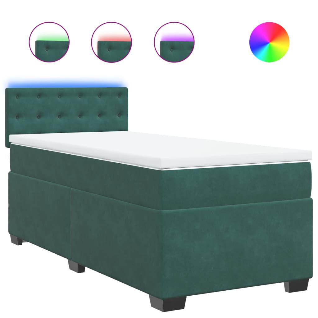 vidaXL Κρεβάτι Boxspring με Στρώμα Σκούρο Πράσινο 80x200 εκ. Βελούδινο