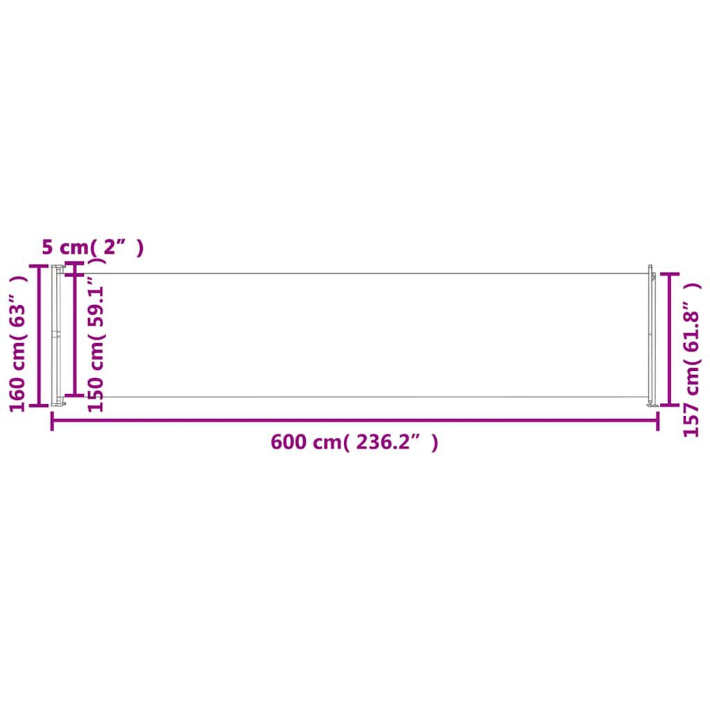 vidaXL Σκίαστρο Πλαϊνό Συρόμενο Βεράντας Κρεμ 600 x 160 εκ.
