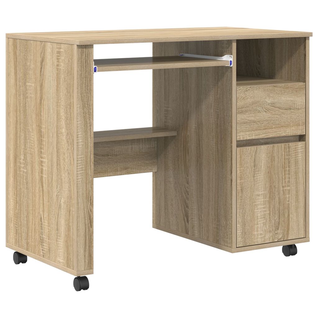 vidaXL Γραφείο με Ρόδες με συρτάρι Sonoma Δρυς 91 x 50 x 77 εκ.