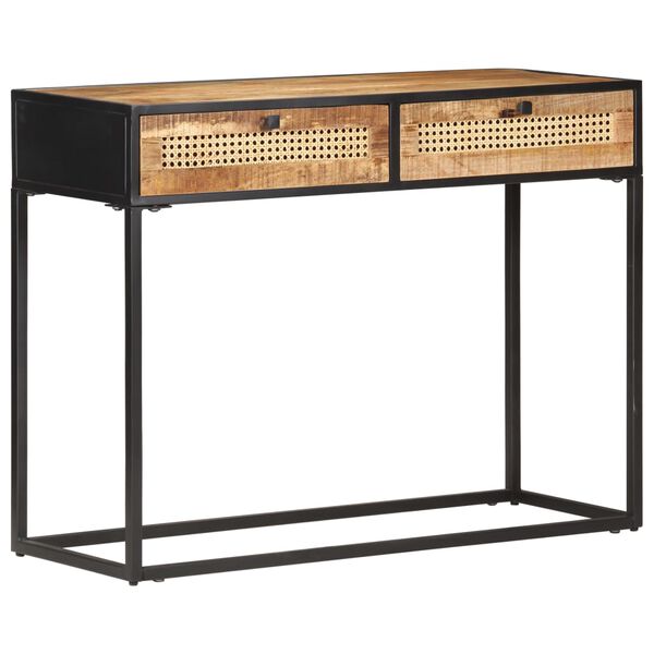 vidaXL Τραπέζι Κονσόλα 100x35x75 εκ Ακατ. Ξύλο Μάνγκο/Φυσικό Καλάμι