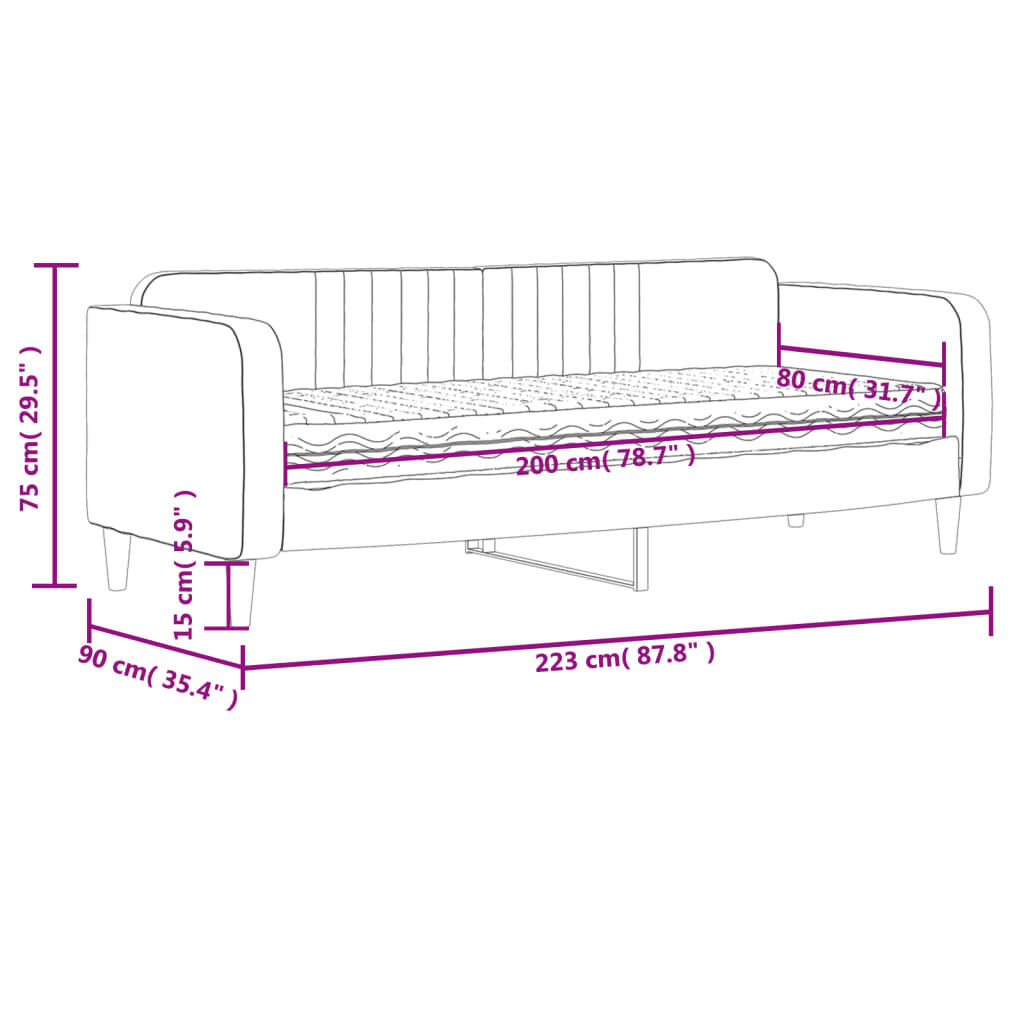 vidaXL Καναπές Κρεβάτι με Στρώμα Ανοιχτό Γκρι 80 x 200 εκ. Βελούδινος