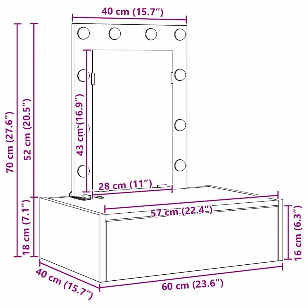 vidaXL Τραπέζι περιποίησης Γκρι 60 x 40 x 70 εκ. Επεξεργασμένο ξύλο
