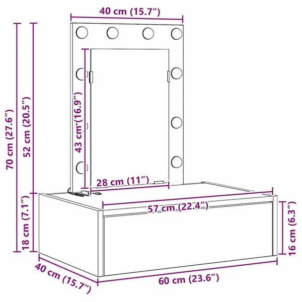 vidaXL Τραπέζι περιποίησης Γκρι 60 x 40 x 70 εκ. Επεξεργασμένο ξύλο