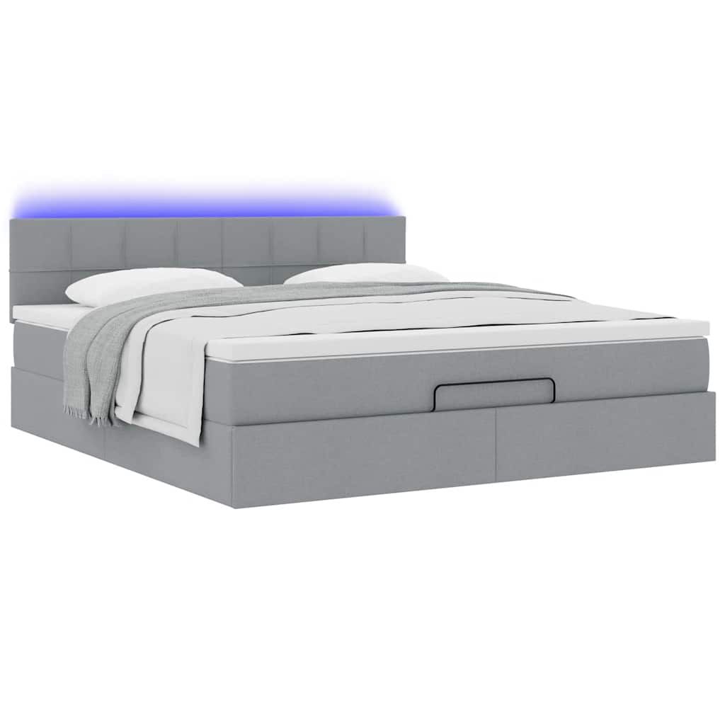 vidaXL Οθωμανικό κρεβάτι με στρώμα&LEDs Ανοιχτό γκρι 180x200cm ύφασμα