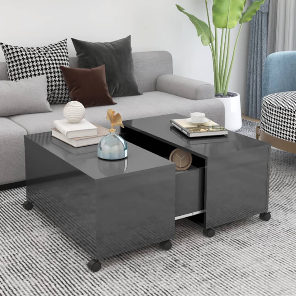 vidaXL Τραπεζάκι Σαλονιού Γυαλ. Γκρι 75 x 75 x 38 εκ. από Μοριοσανίδα