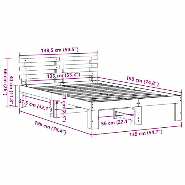 vidaXL Σκελετός Κρεβατιού Λευκό 135 x 190 cm Μασίφ ξύλο πεύκου