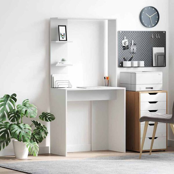 vidaXL Γραφείο με ράφι Λευκό 78,5 x 37 x 154,5 εκ Επεξεργασμένο ξύλο