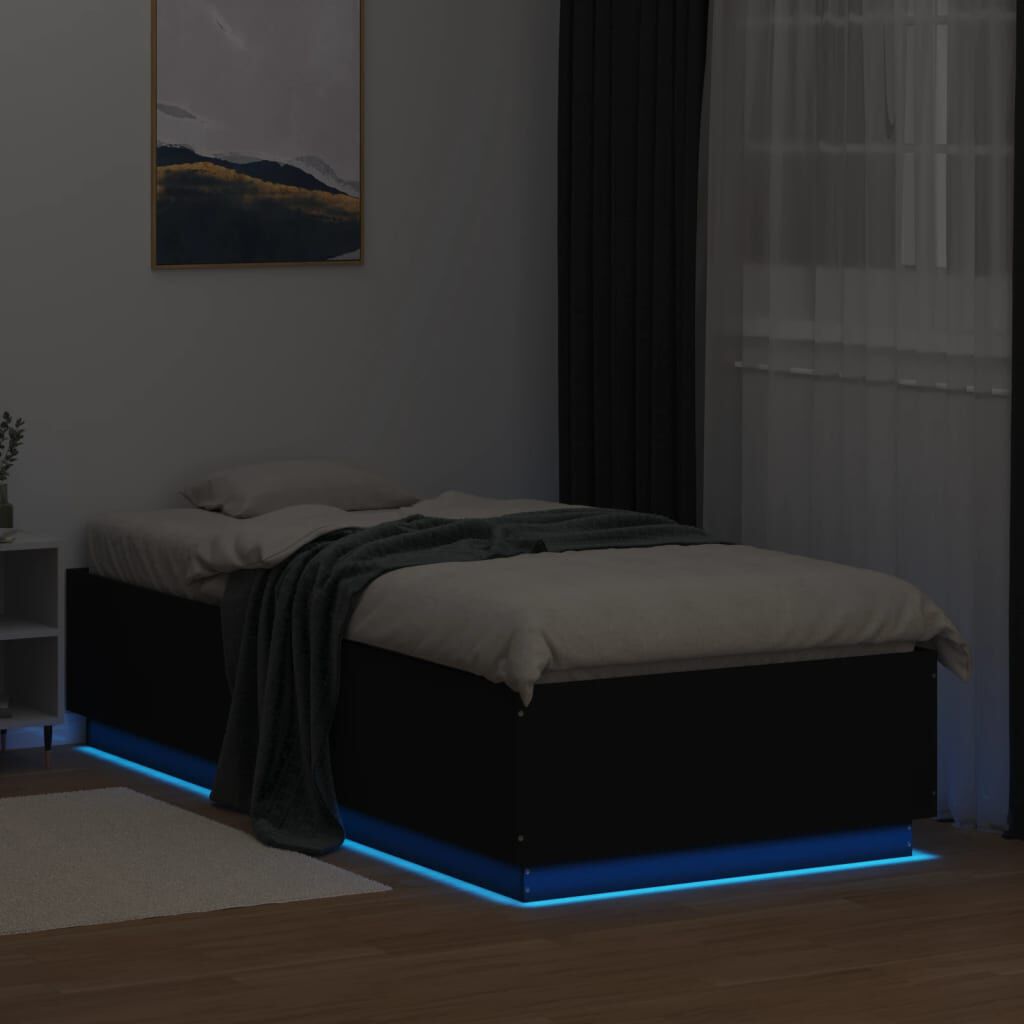 vidaXL Πλαίσιο Κρεβατιού με LED Μαύρο 100 x 200 εκ. Επεξεργ. Ξύλο