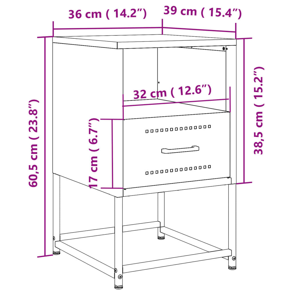 vidaXL Κομοδίνο Ανθρακί 36 x 39 x 60,5 εκ. Ατσάλινο