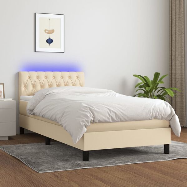 vidaXL &Kappa;&rho;&epsilon;&beta;ά&tau;&iota; Boxspring &mu;&epsilon; &Sigma;&tau;&rho;ώ&mu;&alpha; & LED &Kappa;&rho;&epsilon;&mu; 90x200 &epsilon;&kappa;. &Upsilon;&phi;&alpha;&sigma;&mu;ά&tau;&iota;&nu;&omicron;
