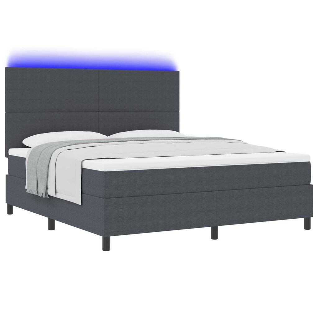 vidaXL Κρεβάτι με Βάση με Στρώμα & LED Σκούρο Γκρι Καπιτονέ Ύφασμα