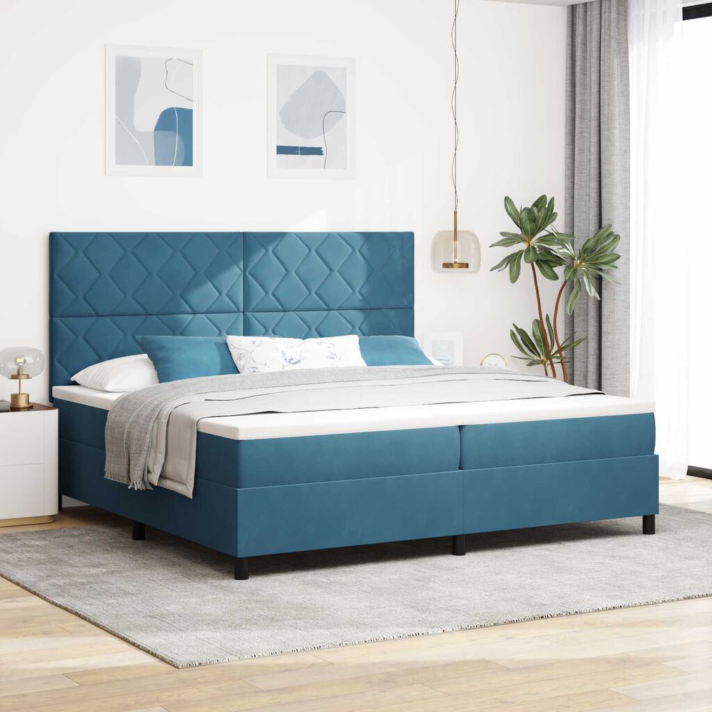 Κρεβάτι Box Spring με Στρώμα vidaXL Σκούρο Μπλε 200x200 εκ Βελούδο
