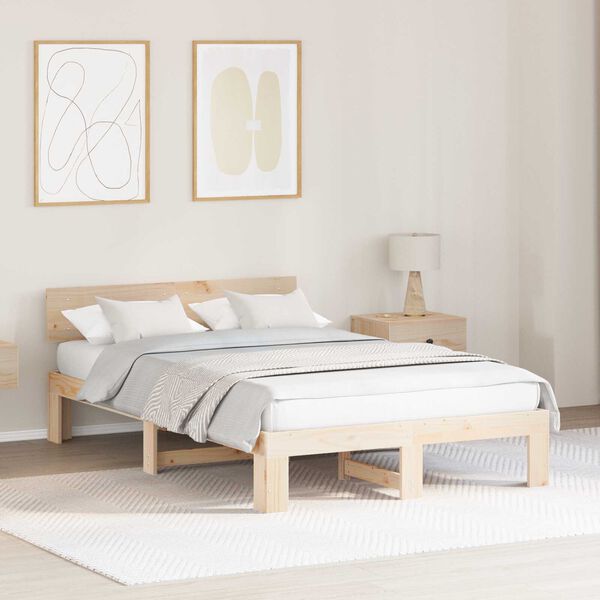 vidaXL Σκελετός Κρεβατιού Καφέ 135 x 190 cm Μασίφ ξύλο πεύκου