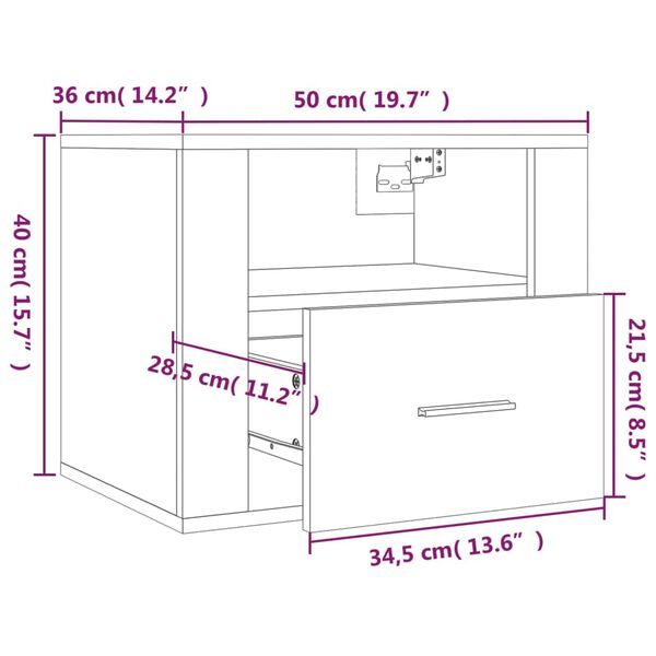 vidaXL Κομοδίνα Επιτοίχια 2 τεμ. Γκρι Sonoma 50x36x40 εκ.