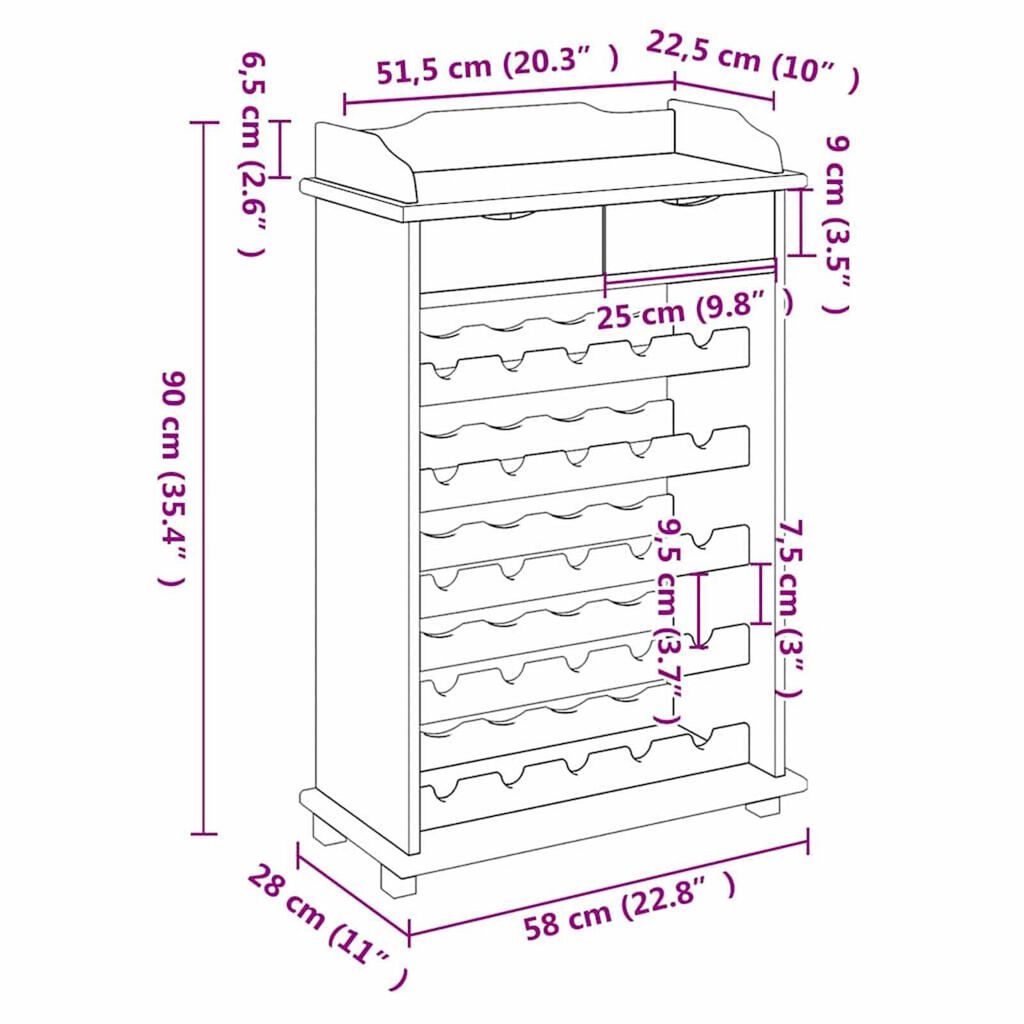 vidaXL Ράφι Κρασιού 90x60x30 εκ Συμπαγές Ξύλο Πεύκου