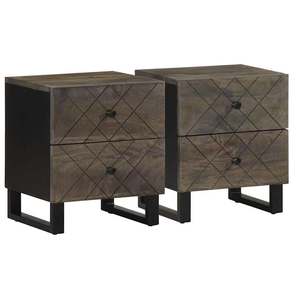 vidaXL Κομοδίνα 2 τεμ. Μαύρα 40 x 33 x 46 εκ. από Μασίφ Ξύλο Μάνγκο