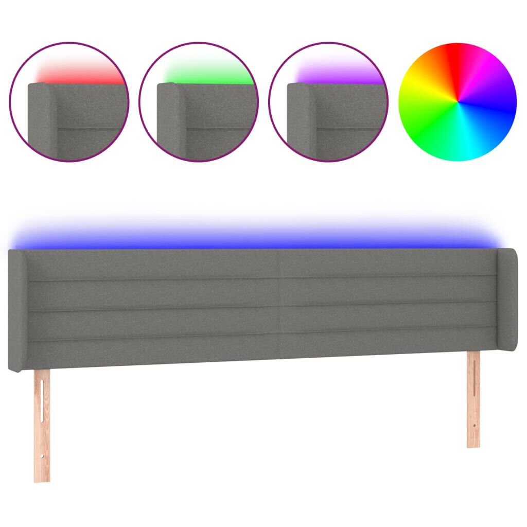 vidaXL Κεφαλάρι Κρεβατιού LED Σκούρο Γκρι 163x16x78/88 εκ. Υφασμάτινο