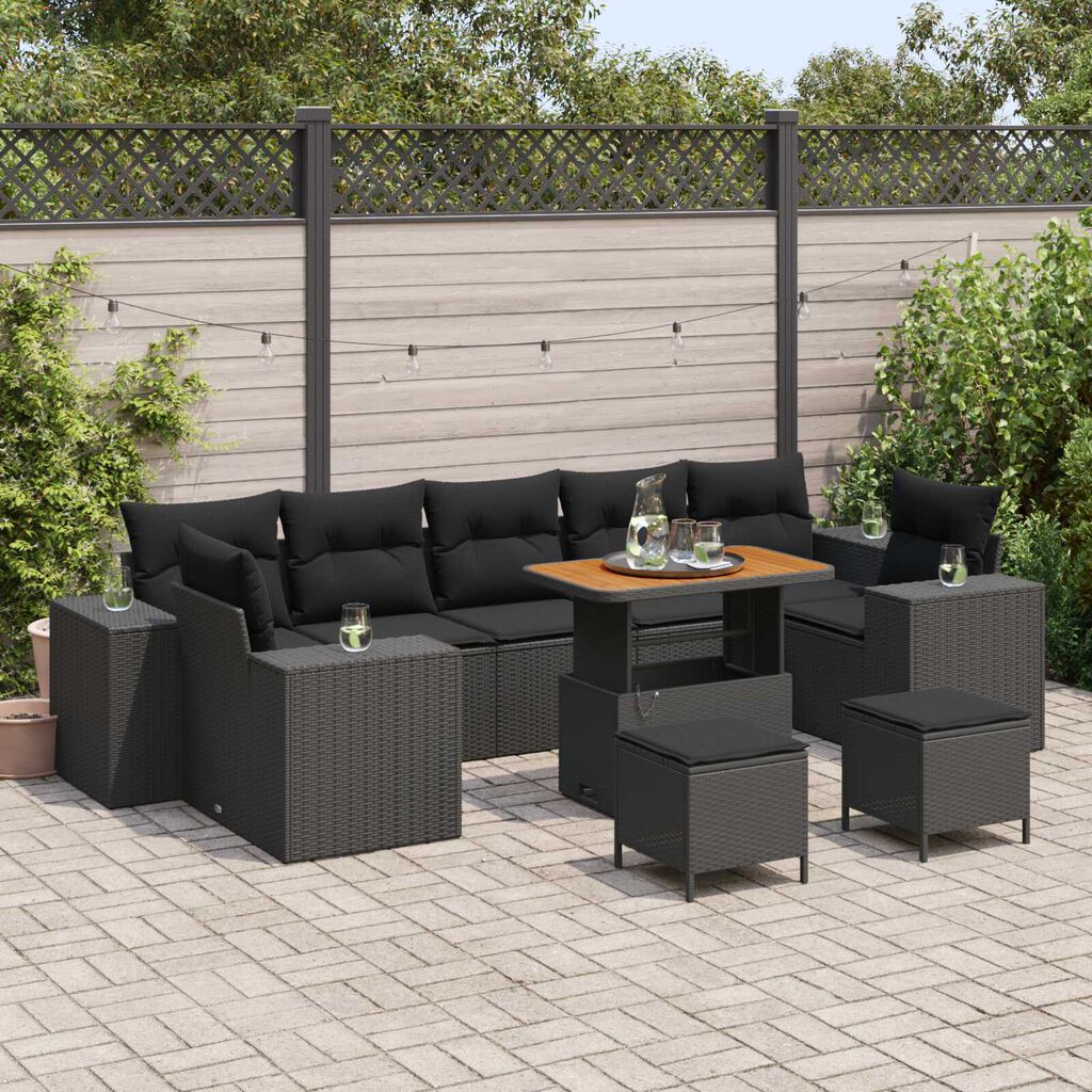 vidaXL Σετ Καναπέ Κήπου 10 pcs Μαύρο συνθετικό ρατάν