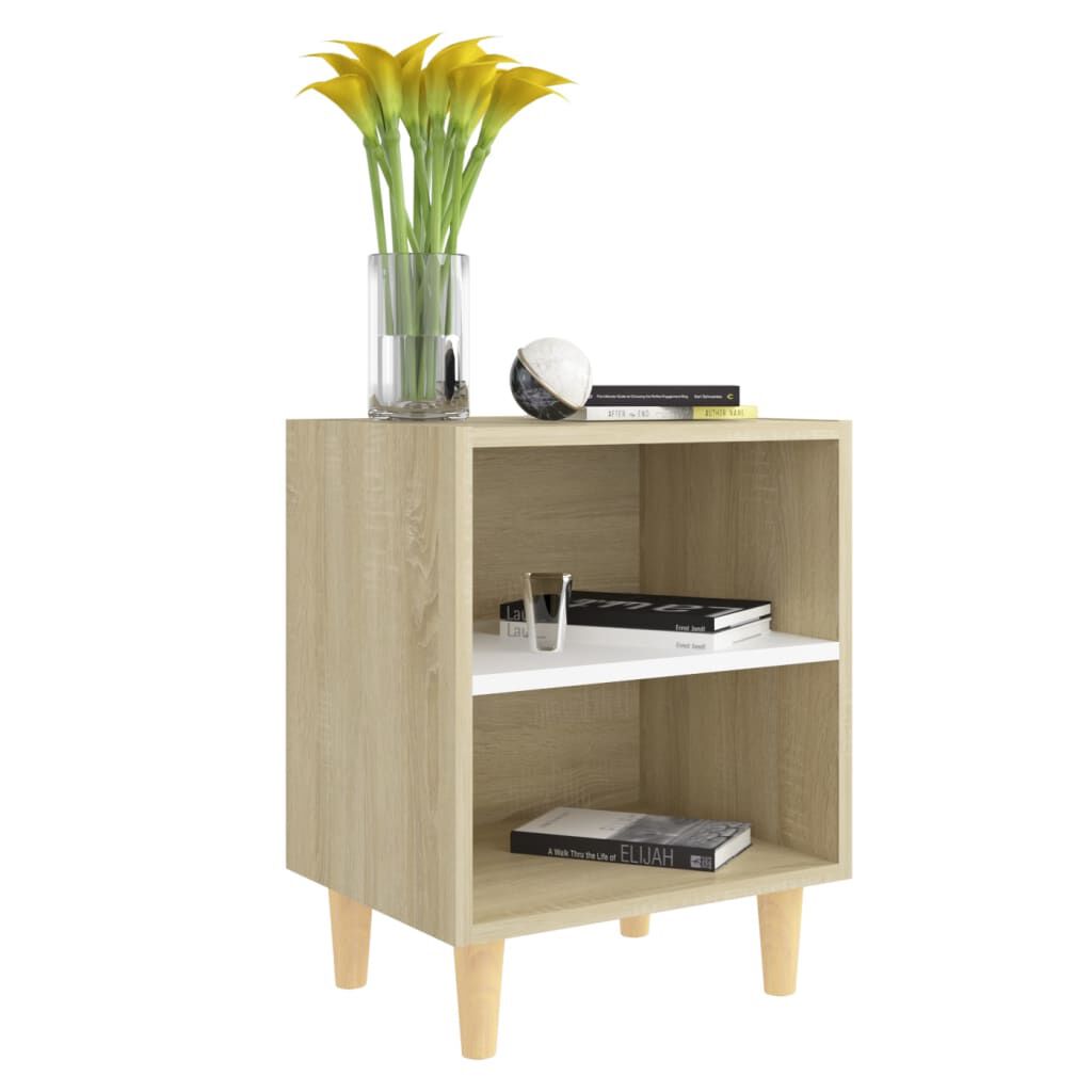 vidaXL Κομοδίνα 2 τεμ Sonoma Δρυς/Λευκό 40x30x50εκ Μασίφ Ξύλινα Πόδια