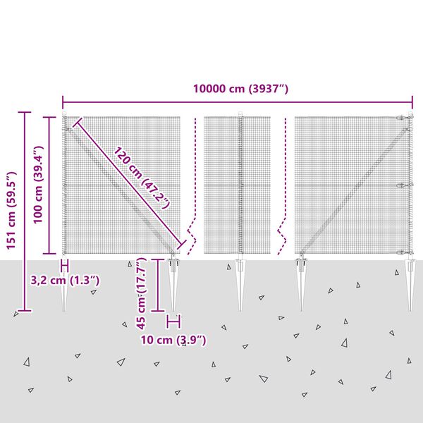 vidaXL Συρματόπλεγμα με 13 Στυλώματα Πράσινο 1x100 μ Μέταλλο