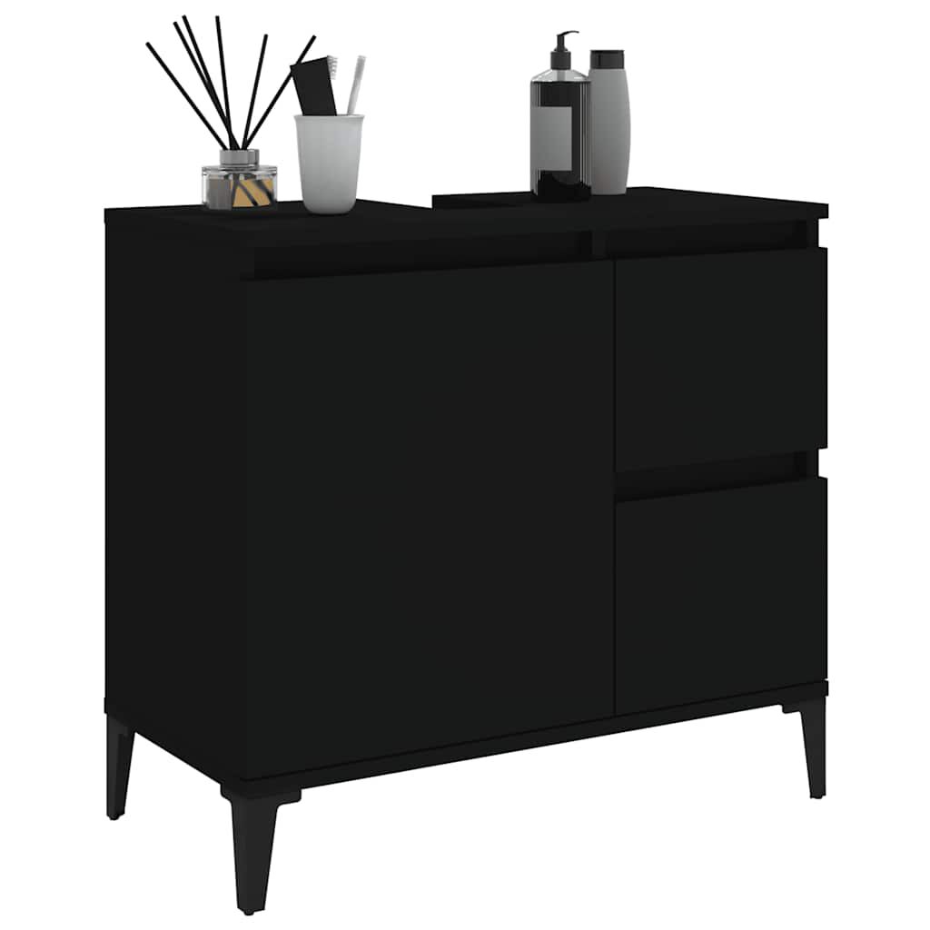 vidaXL Ντουλάπι Μπάνιου Μαύρο 65x33x60 εκ. Επεξεργασμένο Ξύλο