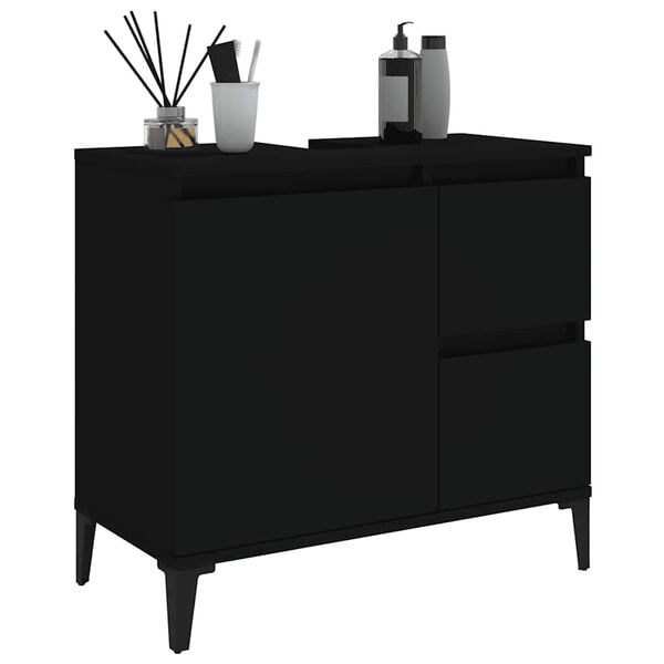 vidaXL Ντουλάπι Μπάνιου Μαύρο 65x33x60 εκ. Επεξεργασμένο Ξύλο