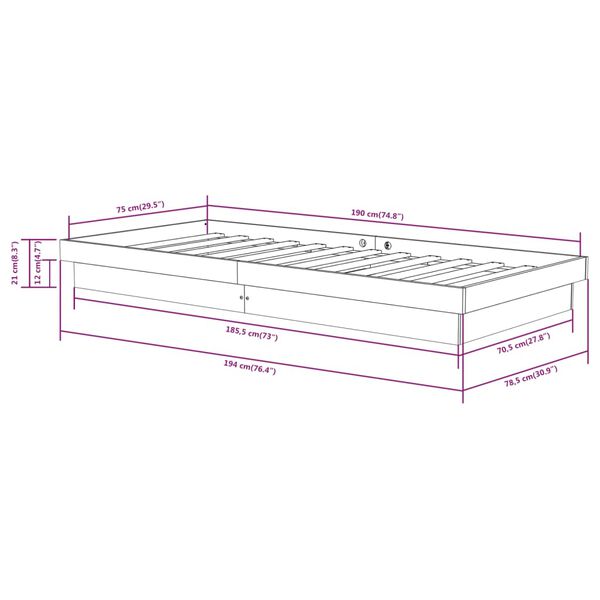 vidaXL Πλαίσιο Κρεβατιού Μελί 75x190 εκ. Ξύλο Πεύκου Small Single