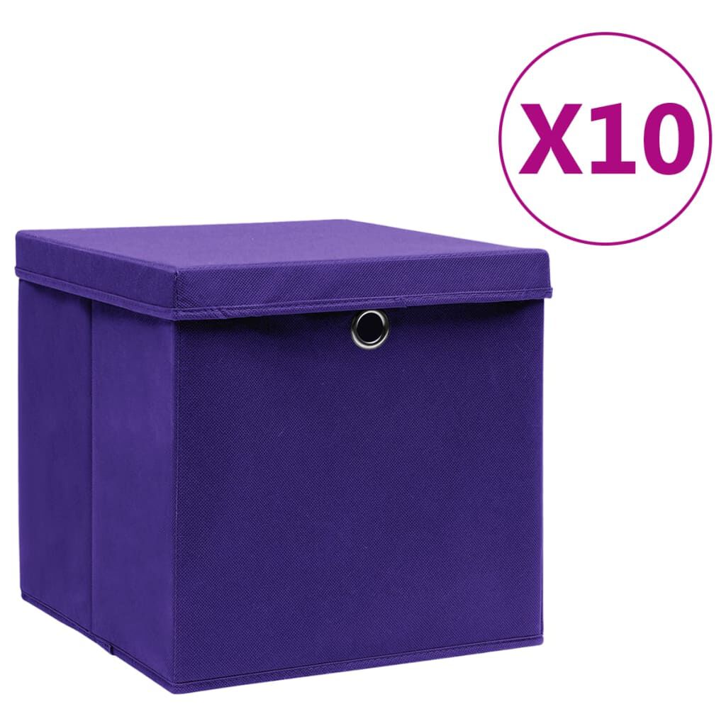 vidaXL Κουτιά Αποθήκευσης με Καπάκια 10 τεμ. Μοβ 28 x 28 x 28 εκ.