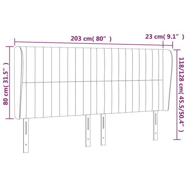 vidaXL Κεφαλάρι με Πτερύγια Μαύρο 203x23x118/128 εκ. Υφασμάτινο