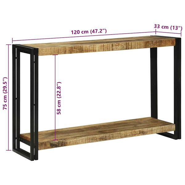 vidaXL Τραπέζι κονσόλας 120 x 33 x 75 εκ Μασίφ ακατέργαστο ξύλο μάνγκο