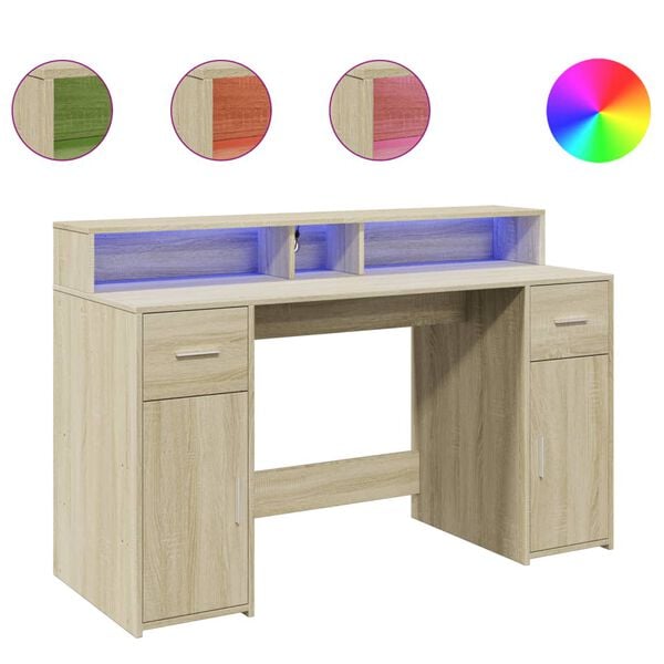 vidaXL Γραφείο με LED Sonoma δρυς 140x55x91 εκ. Επεξεργ. Ξύλο