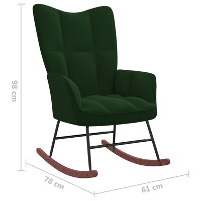 vidaXL Κουνιστή Πολυθρόνα Σκούρο Πράσινο Βελούδινη με Σκαμπό