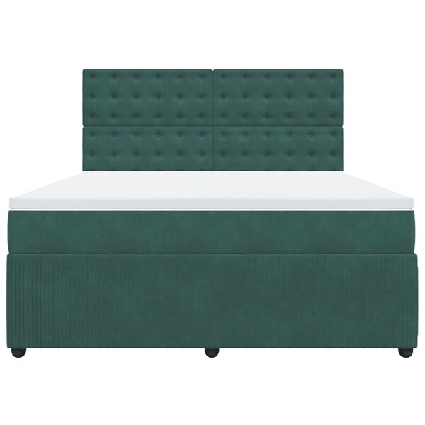 vidaXL Κρεβάτι Boxspring με Στρώμα Σκούρο Πράσινο 180x200εκ. Βελούδινο