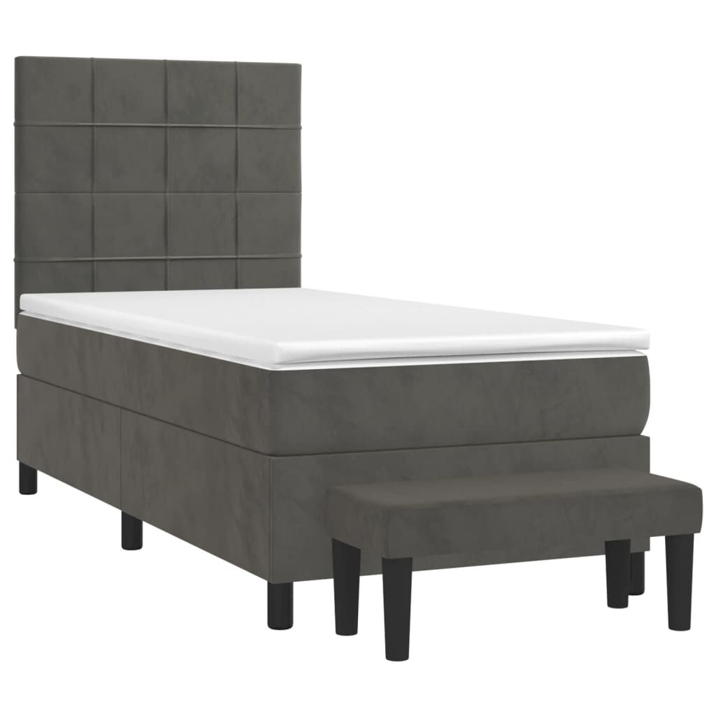 vidaXL Κρεβάτι Boxspring με Στρώμα Σκούρο Γκρι 90x190 εκ. Βελούδινο