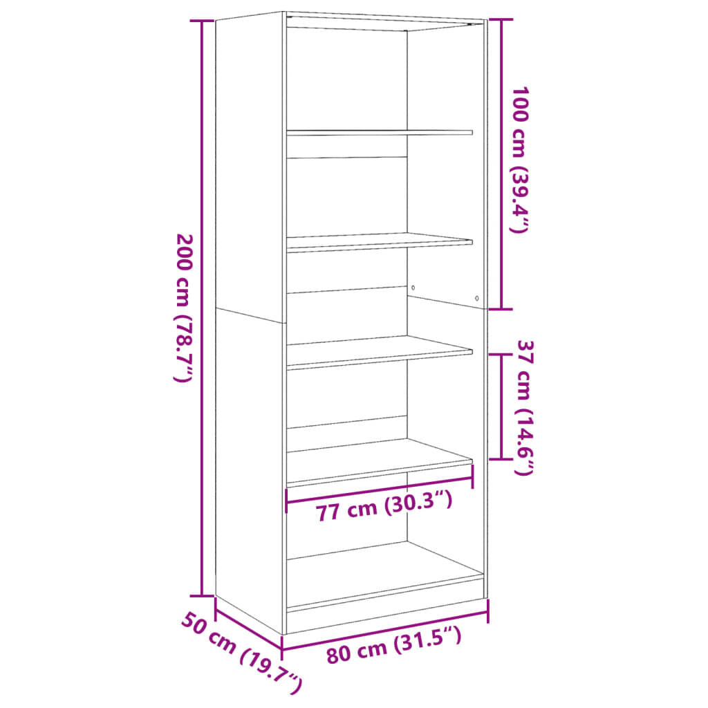 vidaXL Ντουλάπα Γκρι του Σκυροδέματος 80x50x200 εκ. Επεξεργασμένο Ξύλο