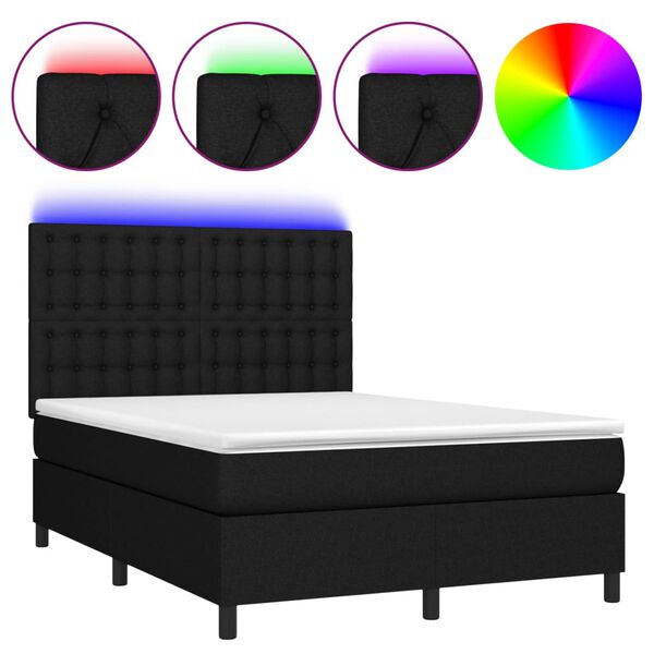 vidaXL &Kappa;&rho;&epsilon;&beta;ά&tau;&iota; Boxspring &mu;&epsilon; &Sigma;&tau;&rho;ώ&mu;&alpha; & LED &Mu;&alpha;ύ&rho;&omicron; 140x190 &epsilon;&kappa;. &Upsilon;&phi;&alpha;&sigma;&mu;ά&tau;&iota;&nu;&omicron;