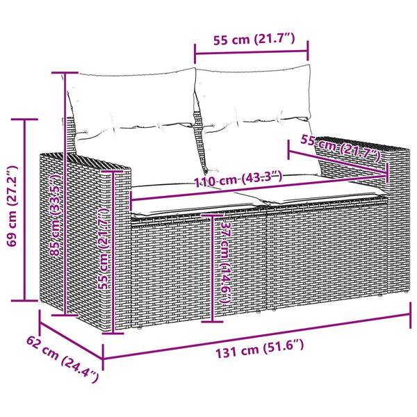 vidaXL Σετ Καναπέ Κήπου 13 pcs Μαύρο και κρεμ 90 x 55 x 71 cm