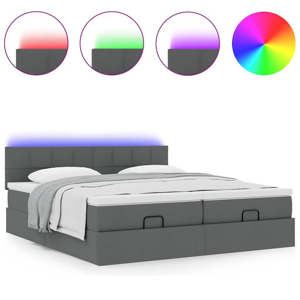 vidaXL Οθωμανικό κρεβάτι με στρώματα&LEDs Σκούρο γκρι 160x200cm ύφασμα