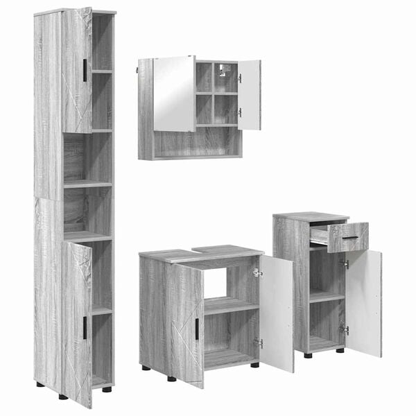 vidaXL Σετ Επίπλων Μπάνιου με πόρτα 4 pcs Γκρι sonoma 61 x 35 x 64 εκ.