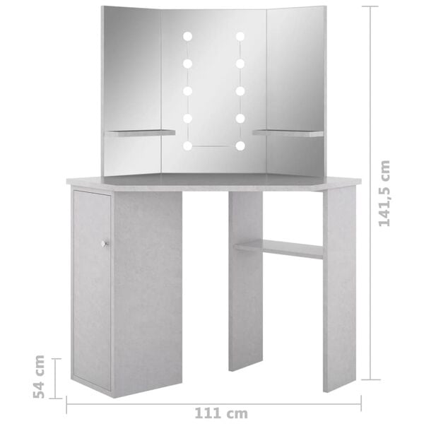 vidaXL Μπουντουάρ Γωνιακό με LED Γκρι Σκυροδ. 111 x 54 x 141,5 εκ.