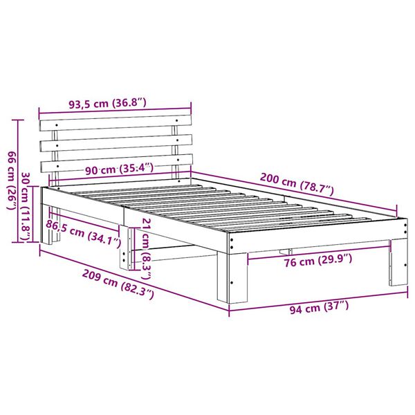 vidaXL Σκελετός Κρεβατιού Καφέ 90 x 200 cm Μασίφ ξύλο πεύκου