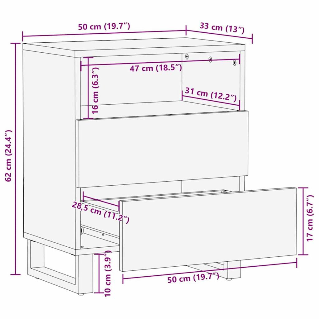 vidaXL Κομοδίνο Λευκό και μαύρο 50 x 33 x 60 εκ Μασίφ ξύλο μάνγκο